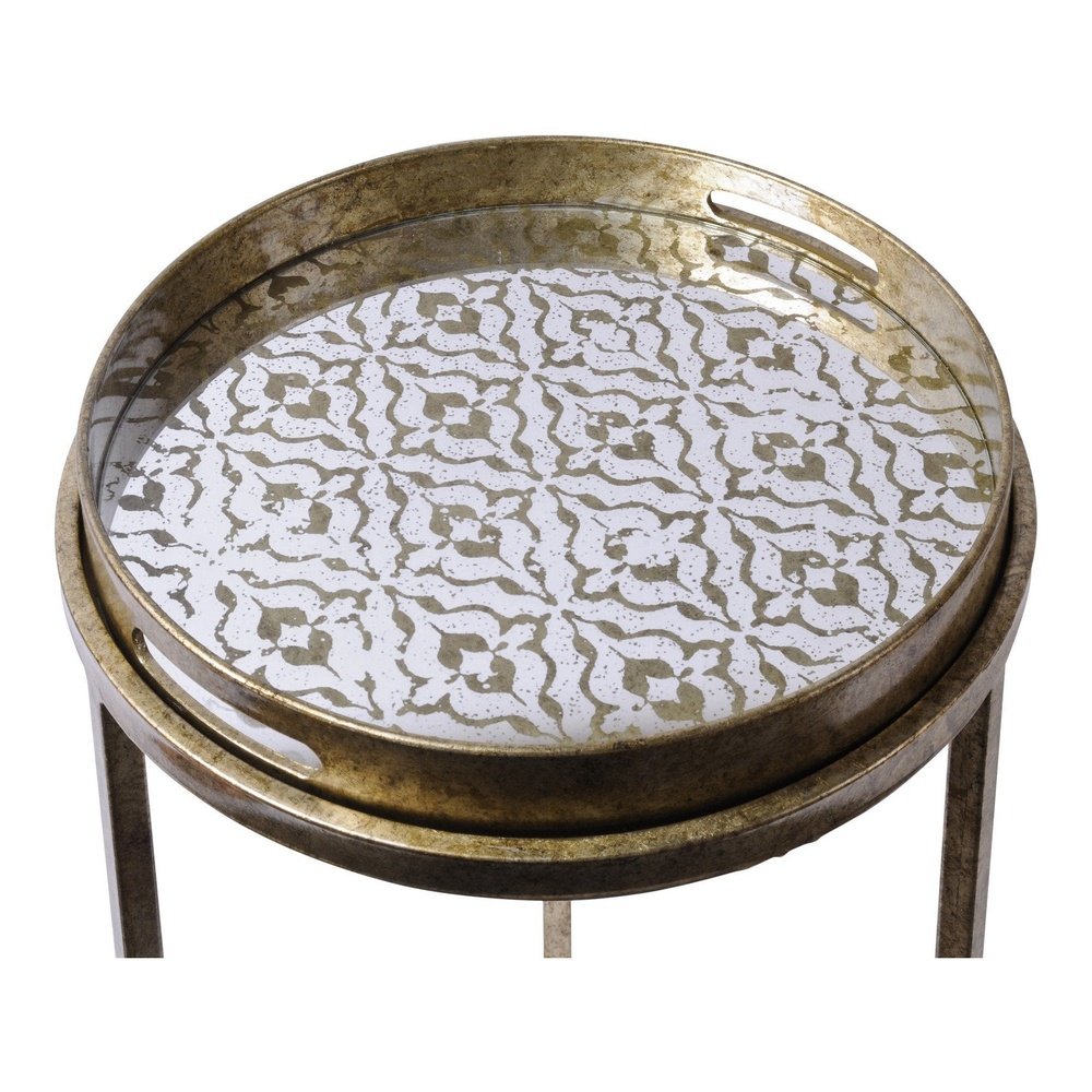 Libra Interiors Set of 2 Vienna Diamond Side Tables Antique Gold