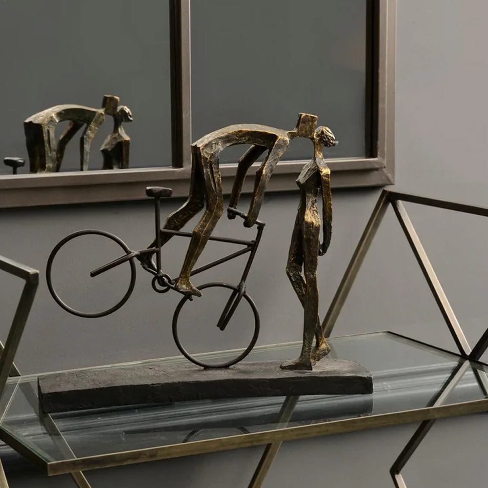 Libra Interiors Kissing Couple On Bike Sculpture Antique Bronze