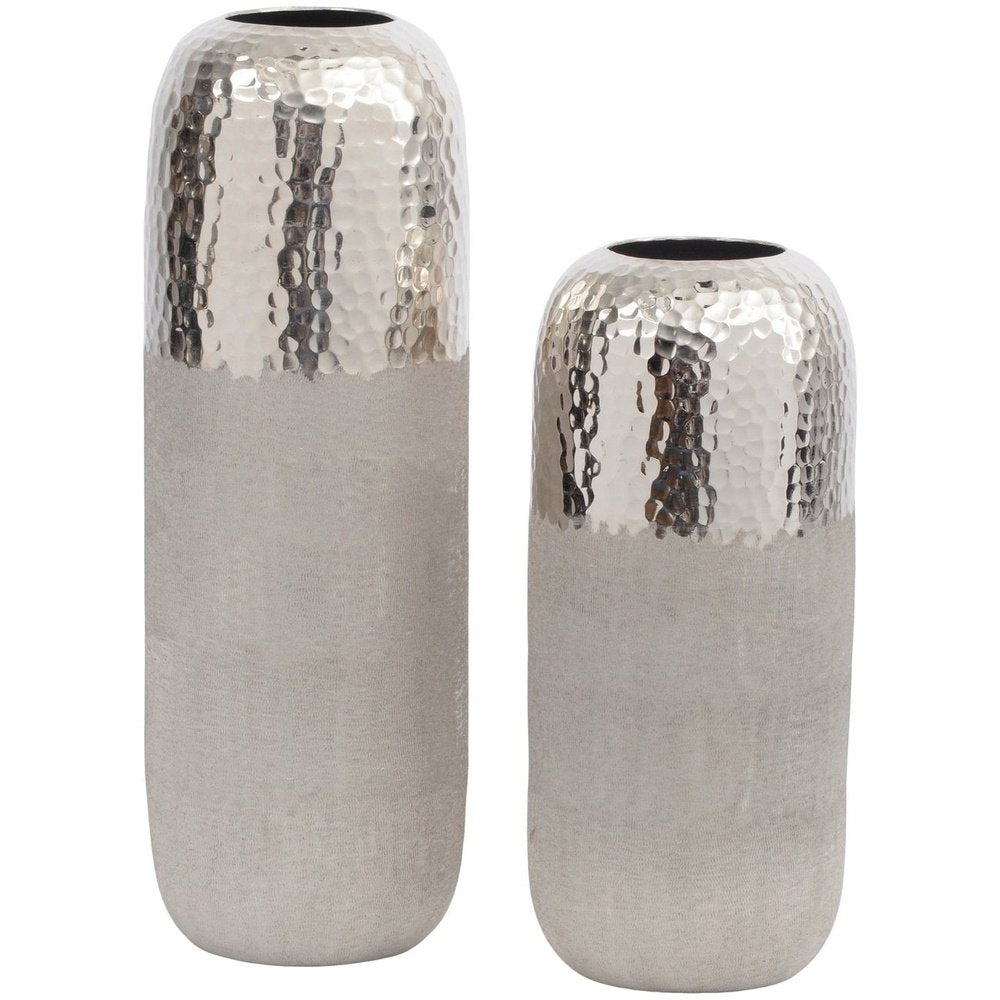 Libra Fuse Hammered and Brushed Small Vase in Silver Finish-Libra-Olivia's
