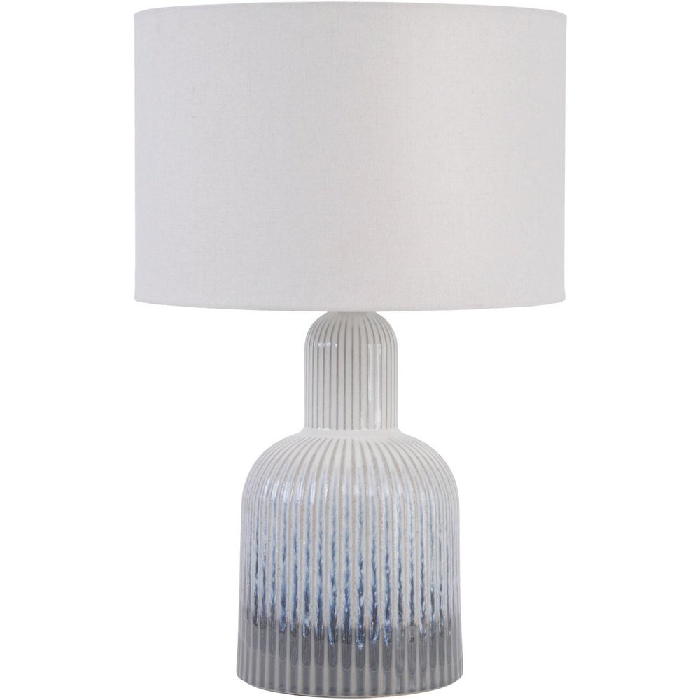 Libra Interiors Porcelain Lamp Ribbed Detailing Shade Small Grey White