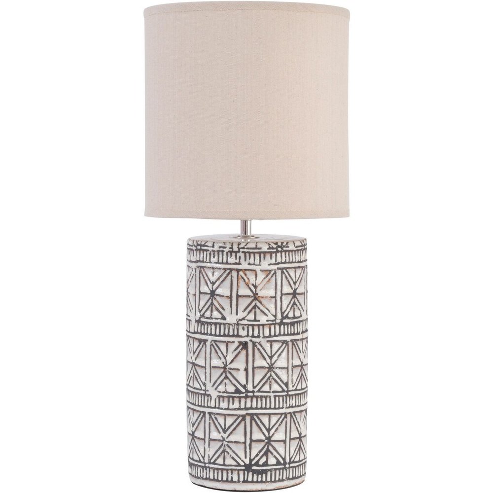 Libra Interiors Porcelain Table Lamp Geo Pattern & Natural Shade Small Brown