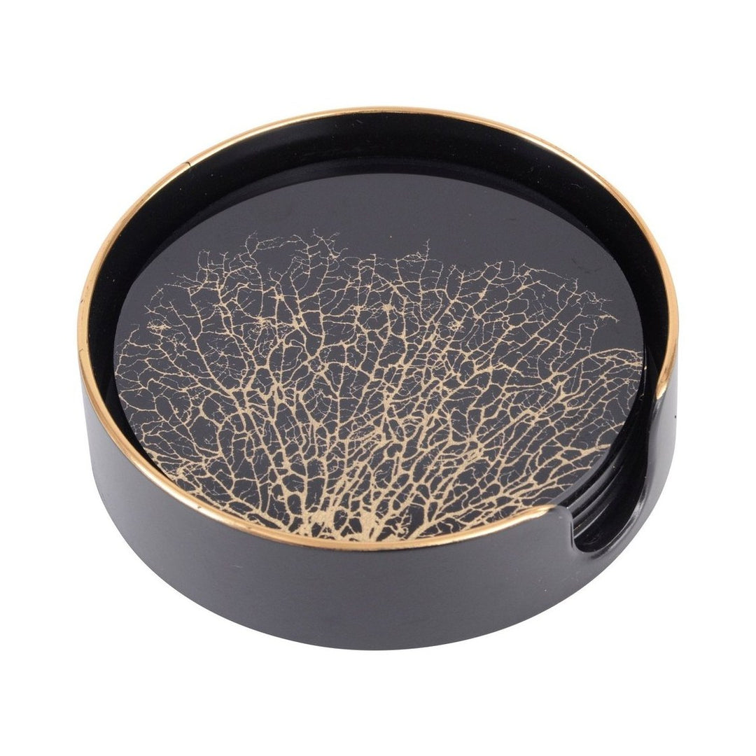 Coral Design Coasters Set of 4 - Black & Gold Libra 3