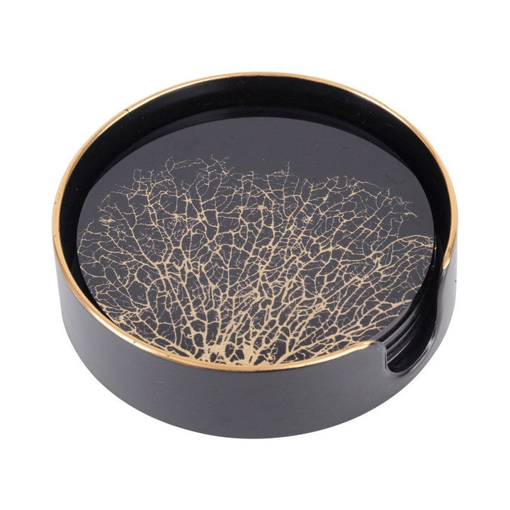 Coral Design Coasters Set of 4 - Black & Gold Libra 3