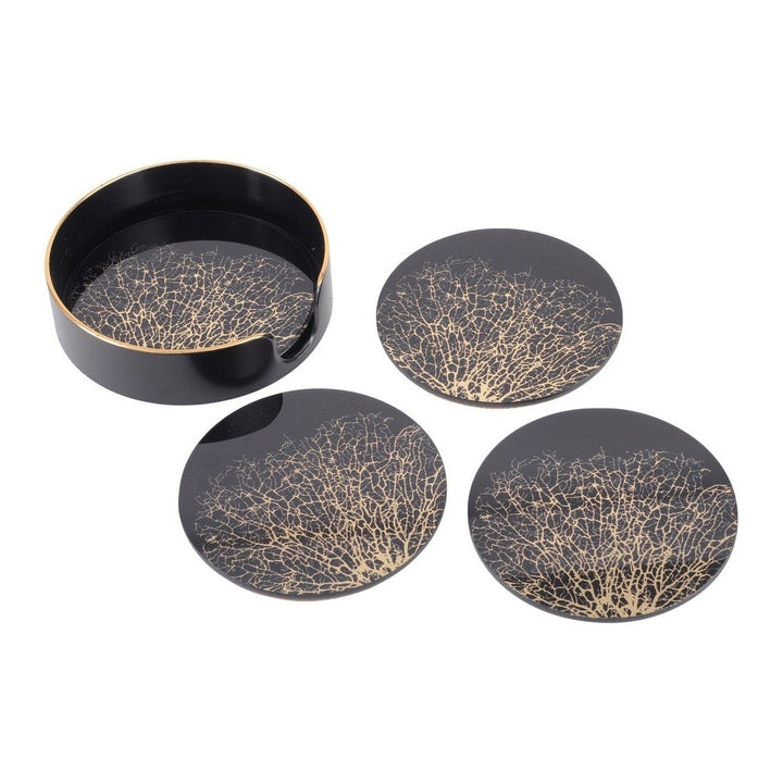 Coral Design Coasters Set of 4 - Black & Gold Libra 1