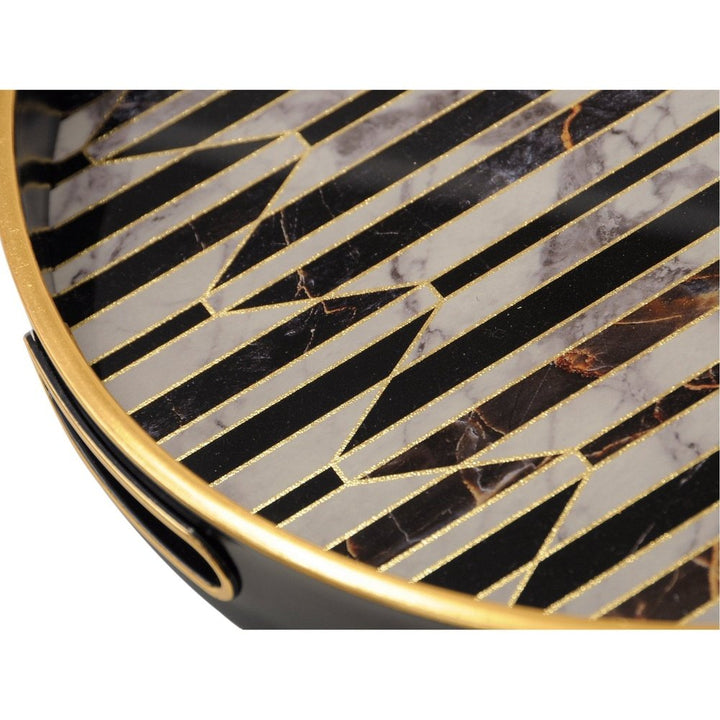 Geometric Pattern Trays Set of 2 - Black & Antique Gold Libra 3