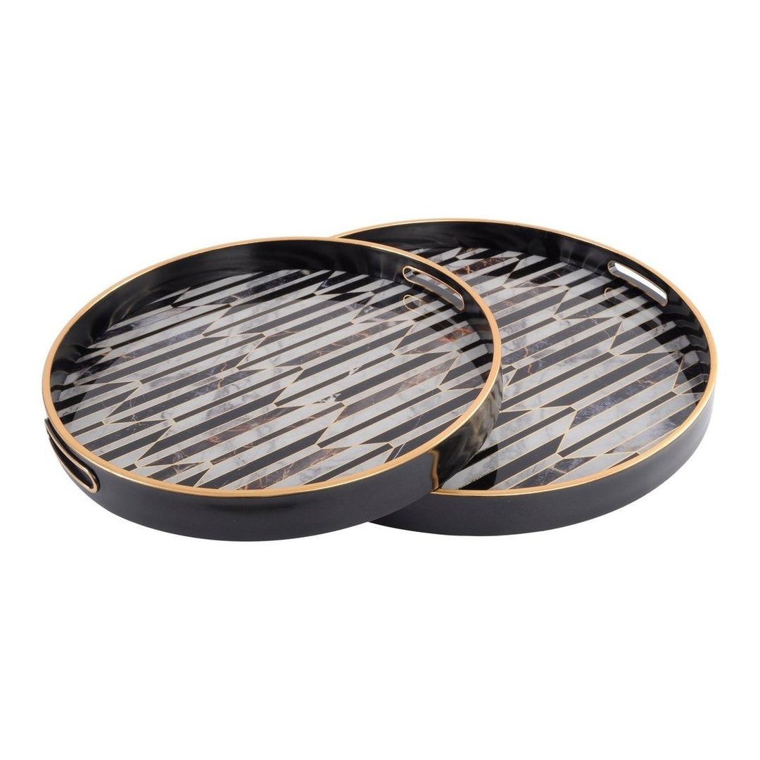 Geometric Pattern Trays Set of 2 - Black & Antique Gold Libra 1