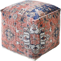 Libra Interiors Gemen Jacquared Woven Multi Colour Cotton Pouffe