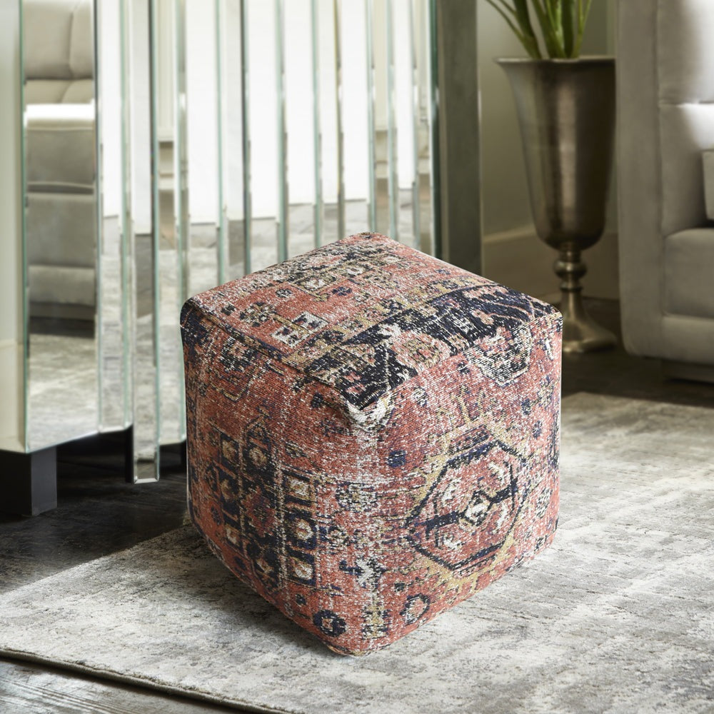 Libra Interiors Gemen Jacquared Woven Multi Colour Cotton Pouffe