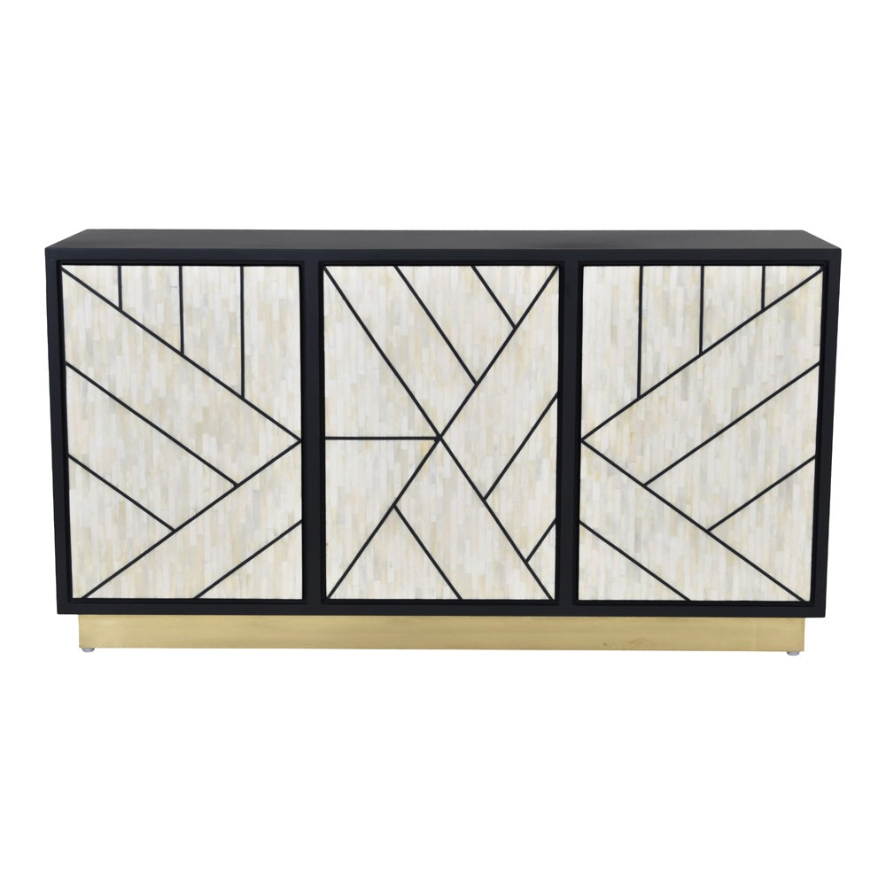 Libra Interiors Credenza Abstract 3 Door Cabinet With Bone Inlay