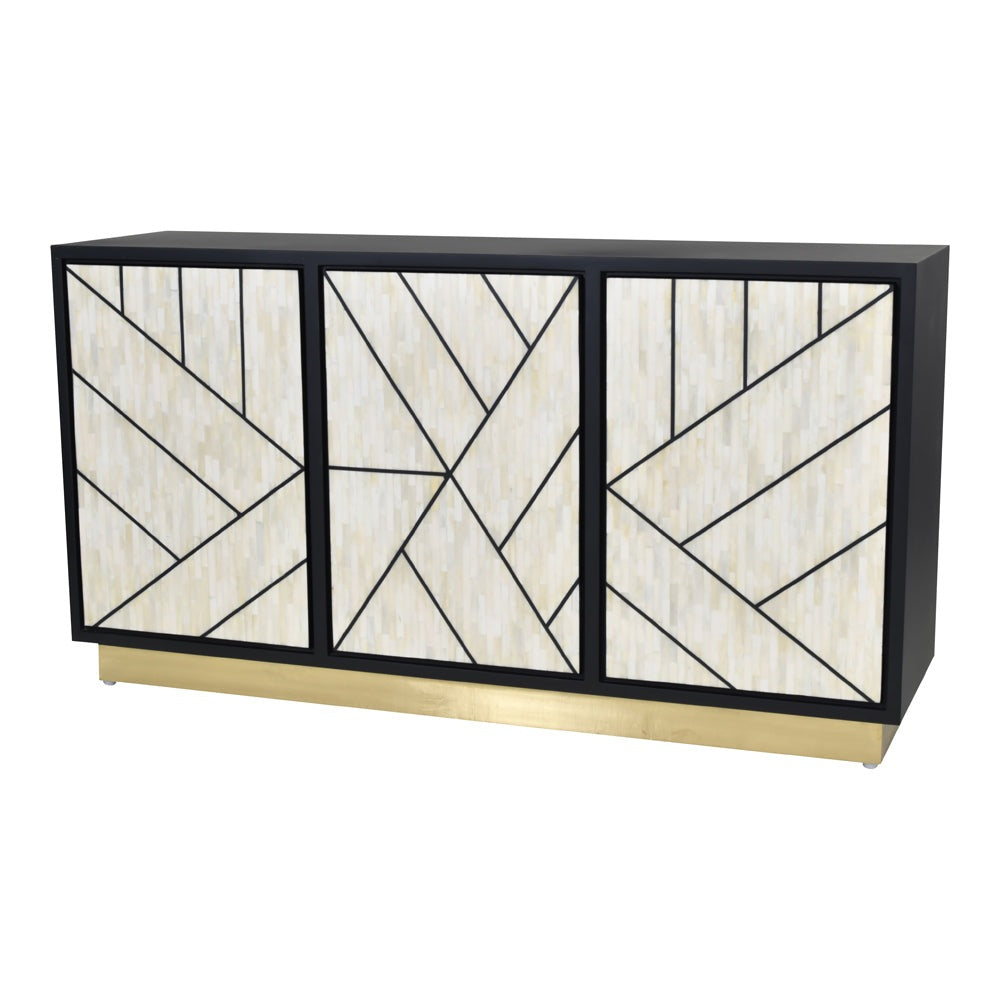 Libra Interiors Credenza Abstract 3 Door Cabinet With Bone Inlay