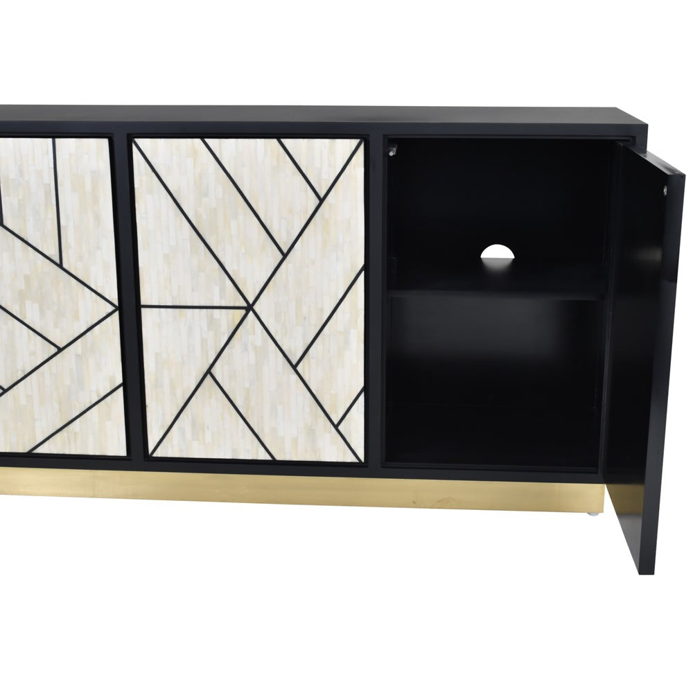 Libra Interiors Credenza Abstract 3 Door Cabinet With Bone Inlay