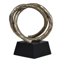 Libra Interiors Savoy Champagne Gold Aluminium Entwined Sculpture On Black Metal Base