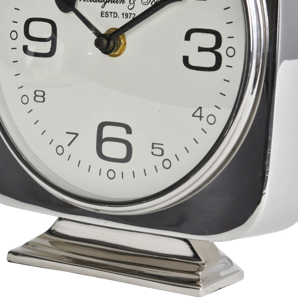 Libra Interiors Vickery Silver Nickel Square Mantel Clock On Stand