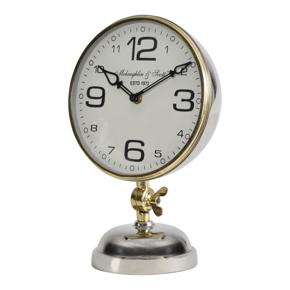 Libra Interiors Stollard Silver Nickel Mantel Clock With Gold Angle Adjuster And Detail
