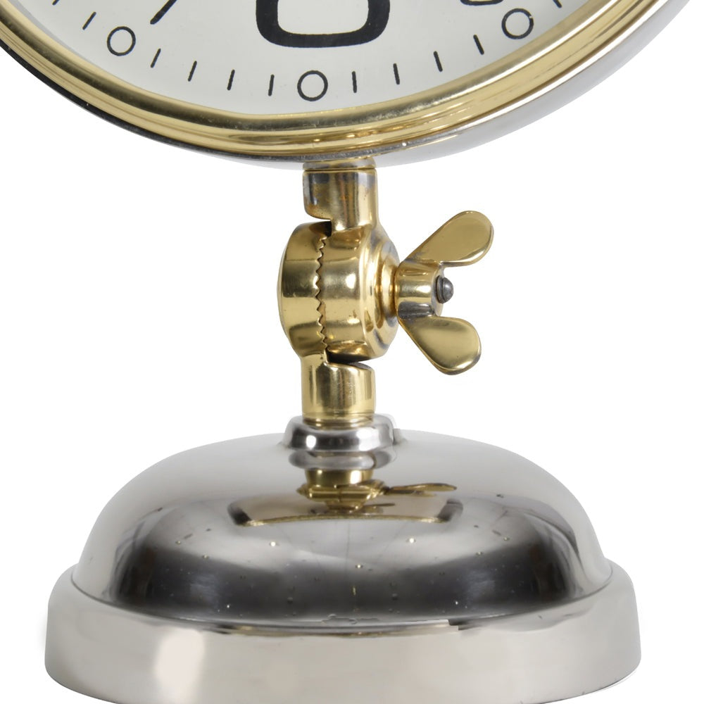 Libra Interiors Stollard Silver Nickel Mantel Clock With Gold Angle Adjuster And Detail