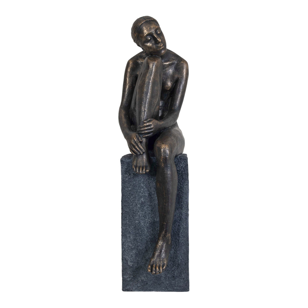 Libra Interiors Thinking Lady Sculpture In Bronze Resin