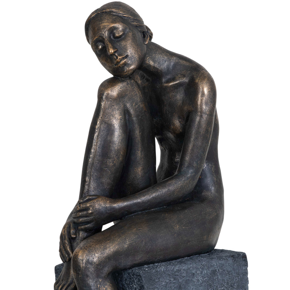 Libra Interiors Thinking Lady Sculpture In Bronze Resin