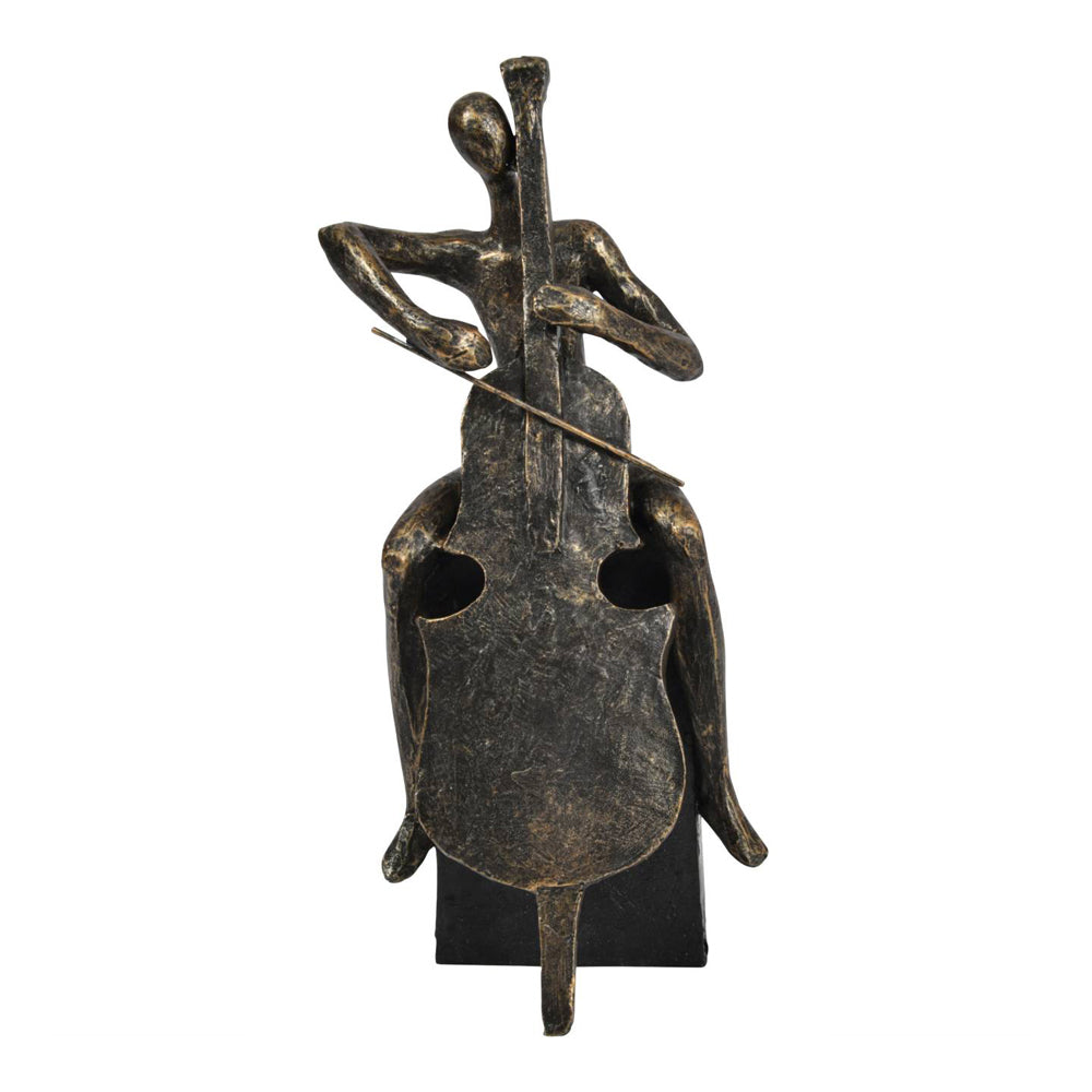 Libra Interiors Antique Bronze Jackie Cellist on Block Sculpture