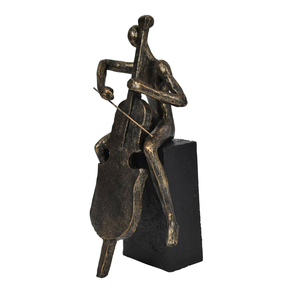 Libra Interiors Antique Bronze Jackie Cellist on Block Sculpture