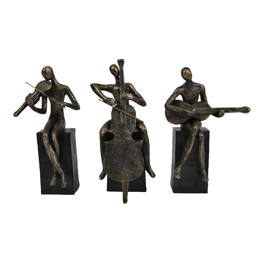 Libra Interiors Antique Bronze Jackie Cellist on Block Sculpture