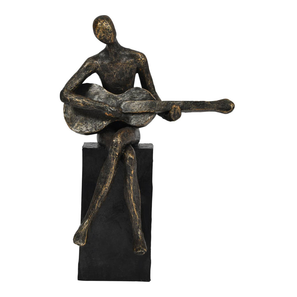 Libra Interiors Antique Bronze Edward Guitarist on Block Sculpture