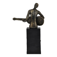 Libra Interiors Antique Bronze Edward Guitarist on Block Sculpture