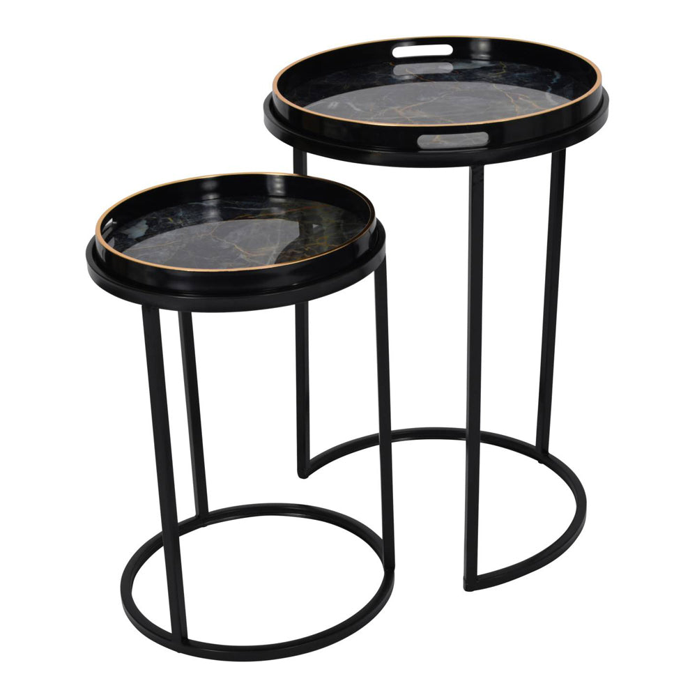 Libra Interiors Vesuvius Black And Gold Set Of 2 Tables