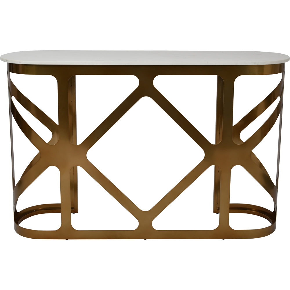 Libra Interiors Metropolitan Console Table Satin Bronze With Off-White Marble Top