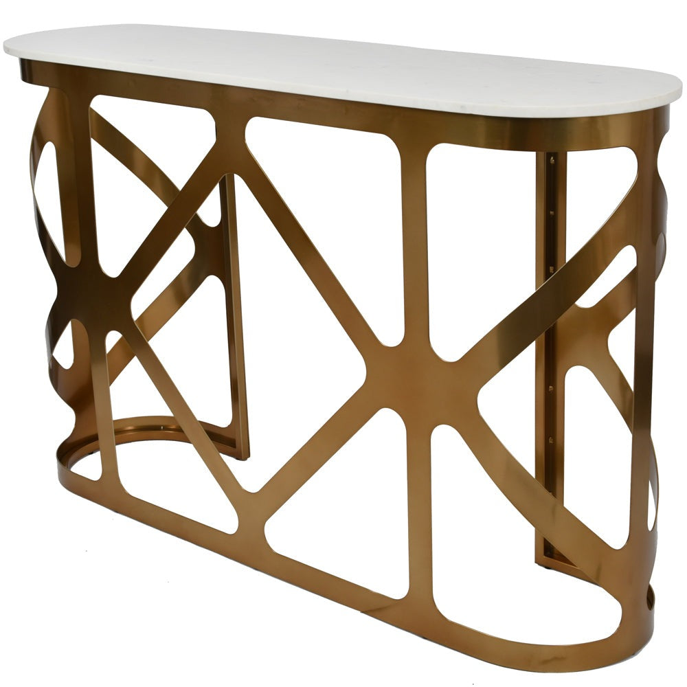 Libra Interiors Metropolitan Console Table Satin Bronze With Off-White Marble Top