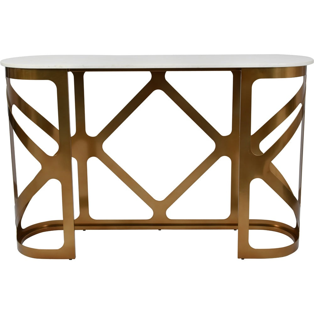 Libra Interiors Metropolitan Console Table Satin Bronze With Off-White Marble Top