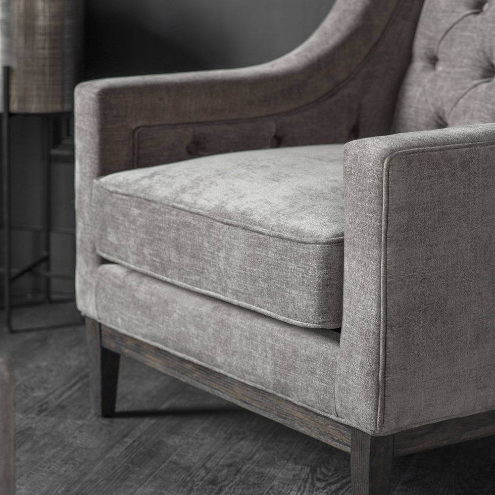 Libra Interiors Theodore Buttoned Armchair in Warm Grey