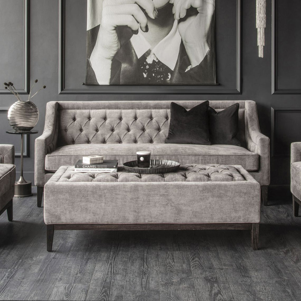 Libra Interiors Theodore Buttoned Sofa in Warm Grey