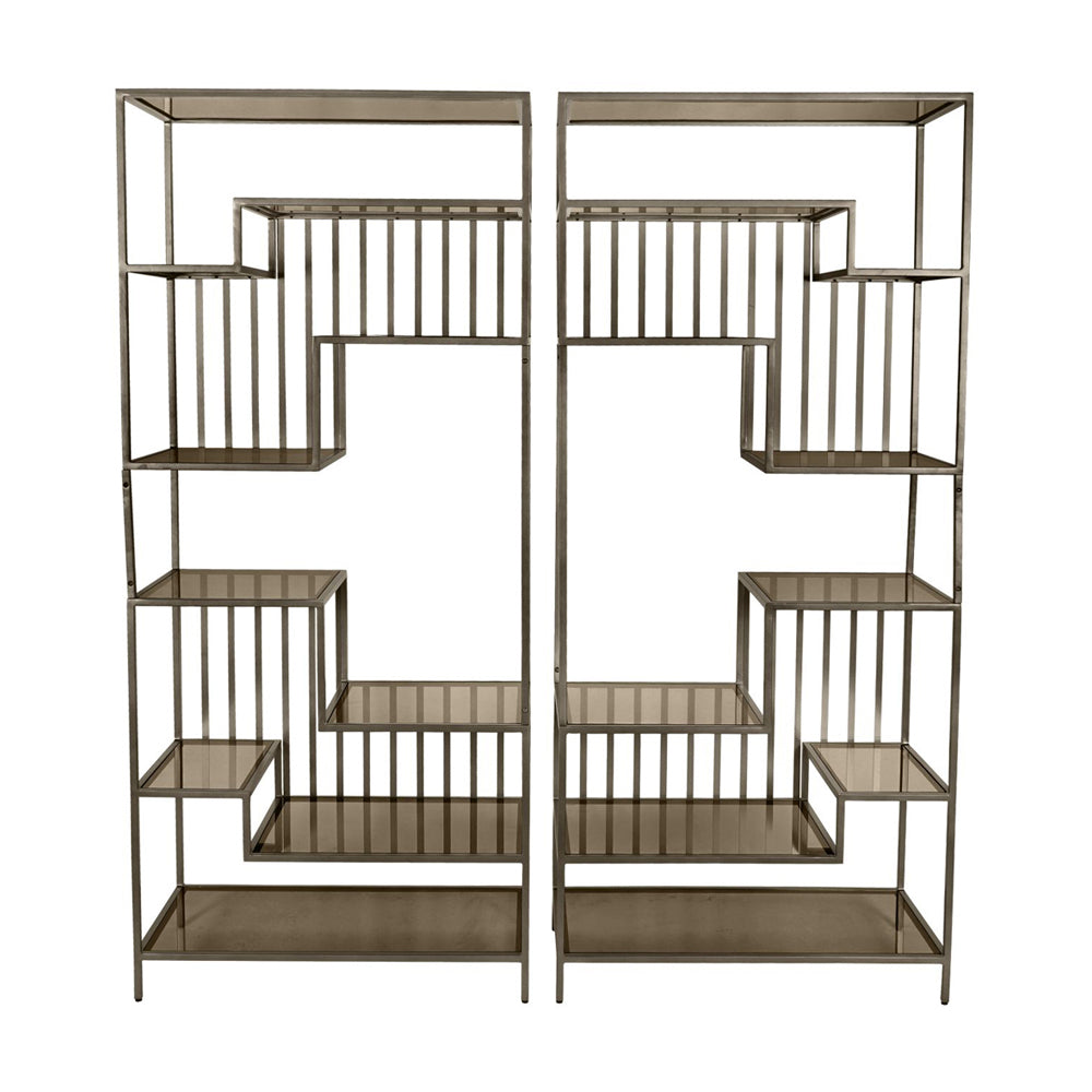 Libra Interiors Set of 2 Westley Shelving Units in Dark Gold with Brown Tinted Glass