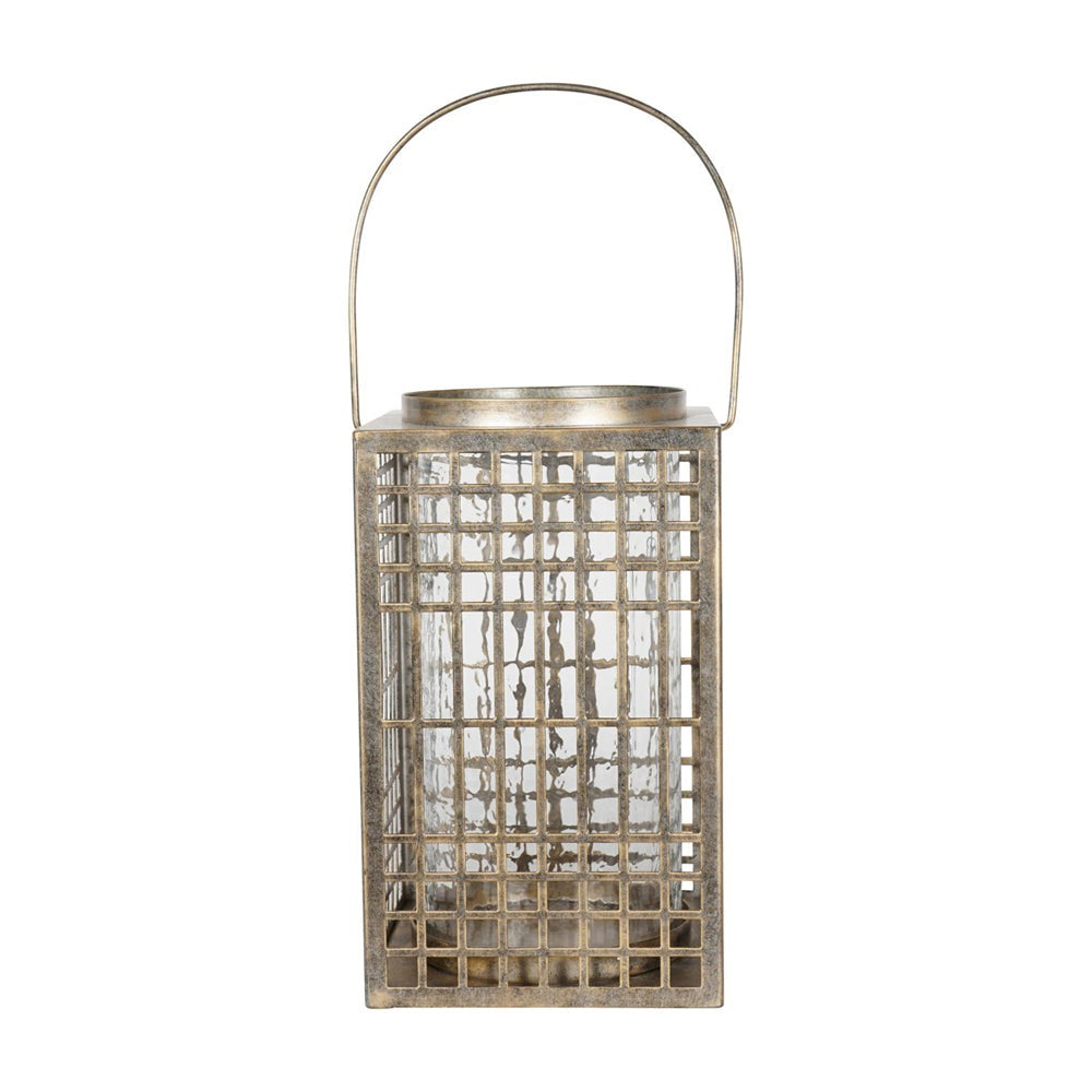 Libra Interiors Barossa Fretwork Square Lantern in Aged Gold