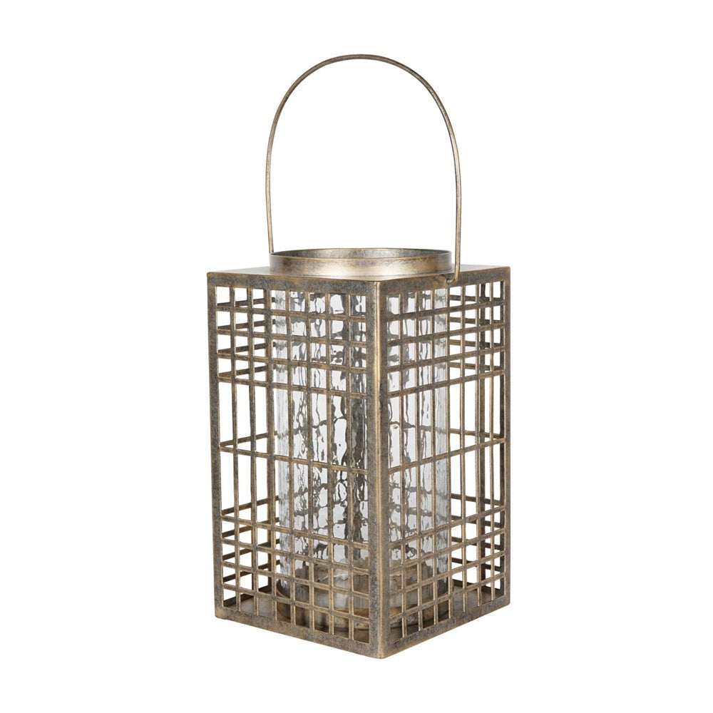 Libra Interiors Barossa Fretwork Square Lantern in Aged Gold