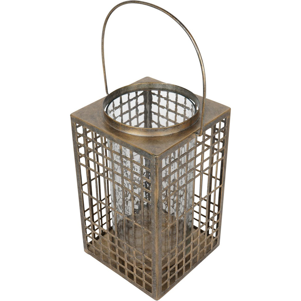 Libra Interiors Barossa Fretwork Square Lantern in Aged Gold