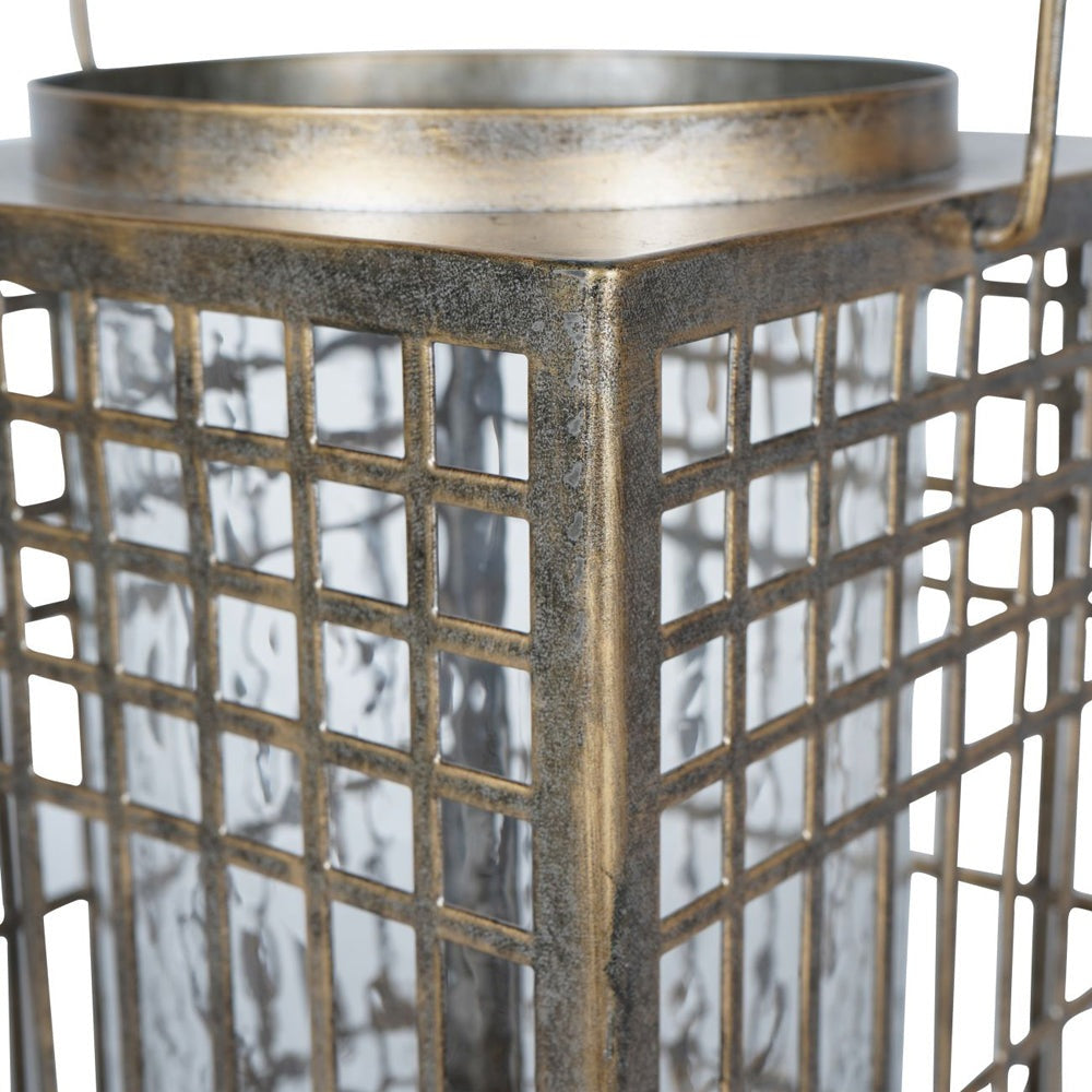 Libra Interiors Barossa Fretwork Square Lantern in Aged Gold