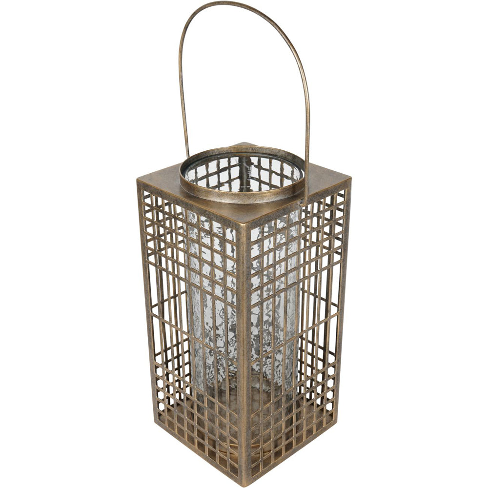 Libra Interiors Barossa Fretwork Square Lantern in Aged Gold