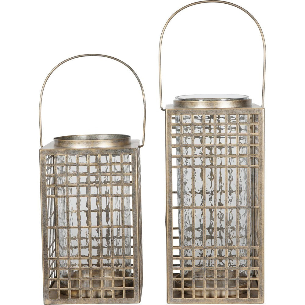 Libra Interiors Barossa Fretwork Square Lantern in Aged Gold