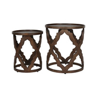 Libra Interiors Set of 2 Kielder Solid Carved Wooden Nesting Side Tables in Dark Brown