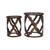 Libra Interiors Set of 2 Kielder Solid Carved Wooden Nesting Side Tables in Dark Brown