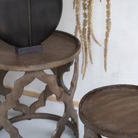 Libra Interiors Set of 2 Kielder Solid Carved Wooden Nesting Side Tables in Dark Brown