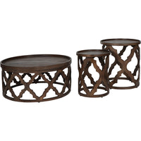 Libra Interiors Set of 2 Kielder Solid Carved Wooden Nesting Side Tables in Dark Brown