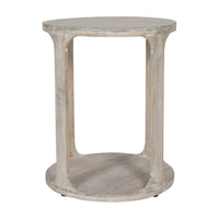 Libra Interiors Beadnell Solid Carved Wooden Side Table in Whitewash Finish