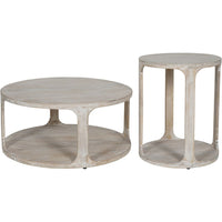 Libra Interiors Beadnell Solid Carved Wooden Side Table in Whitewash Finish