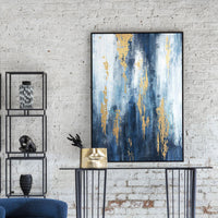 Libra Interiors Urbanite Blue Distressed Foiled Framed Canvas 140x100cm