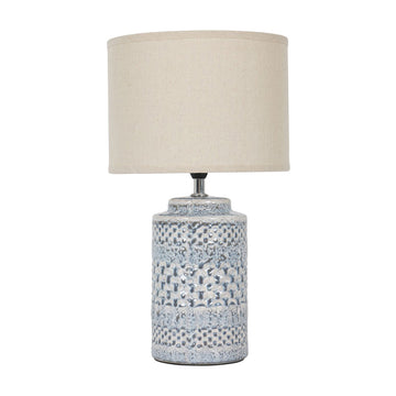 Libra Interiors Stormy Sky Glaze Table Lamp with Cream Drum Shade