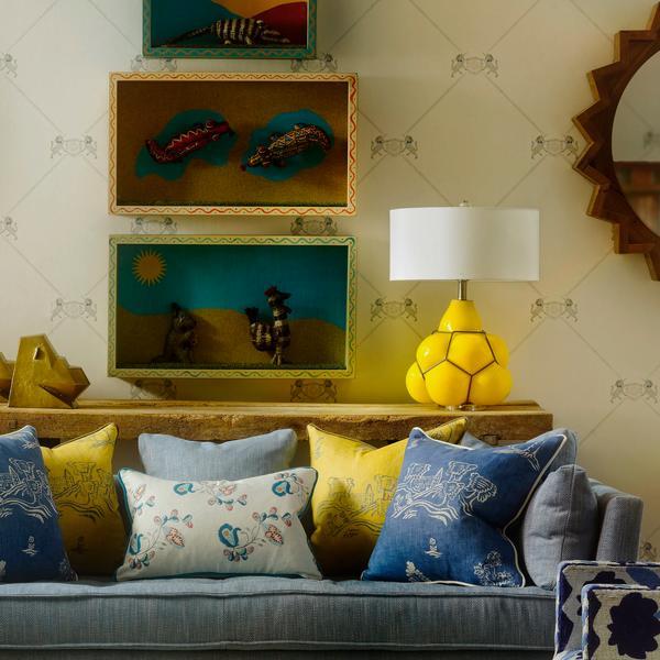 Friendly Folk Cushion - Happy Blue AndrewMartin 2