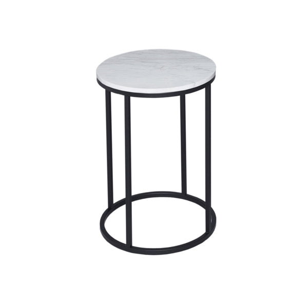Gillmore Kensal White Marble With Black Base Round Side Table