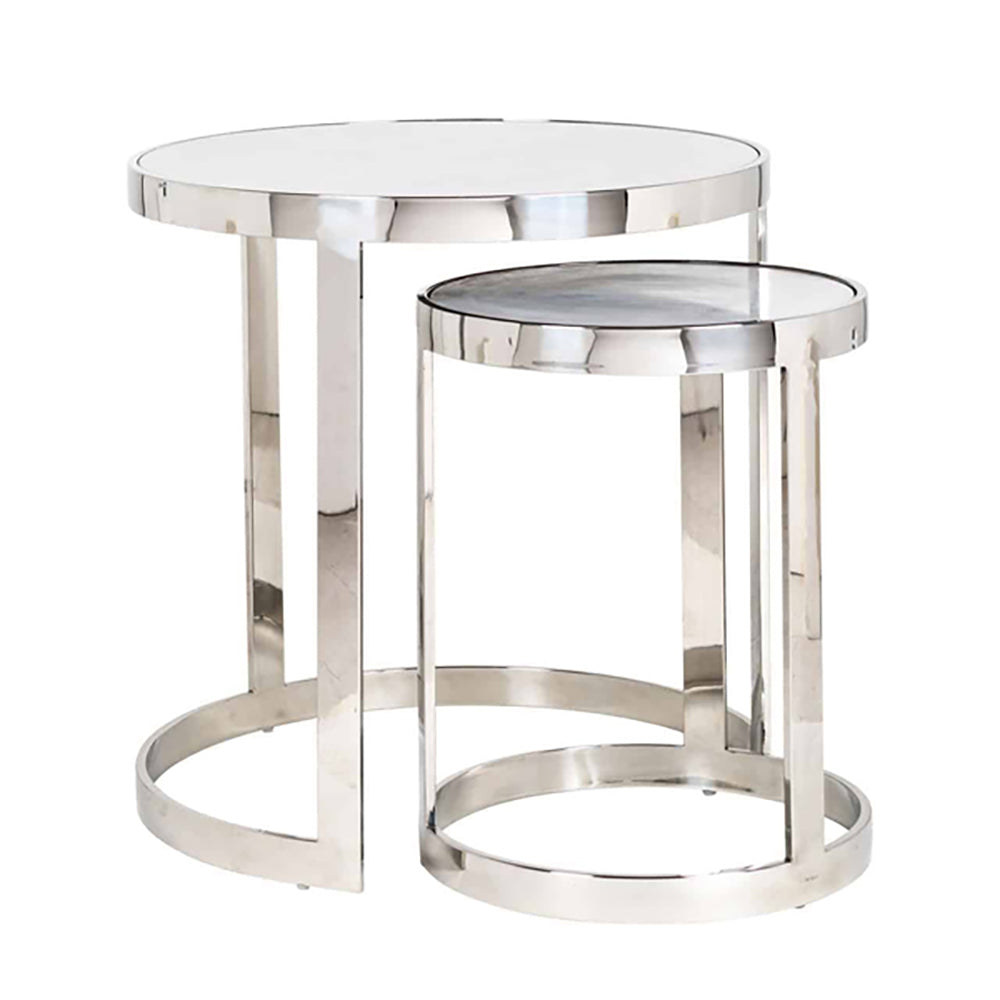 Richmond Set of 2 Levanto White Round With Silver Legs Side Table